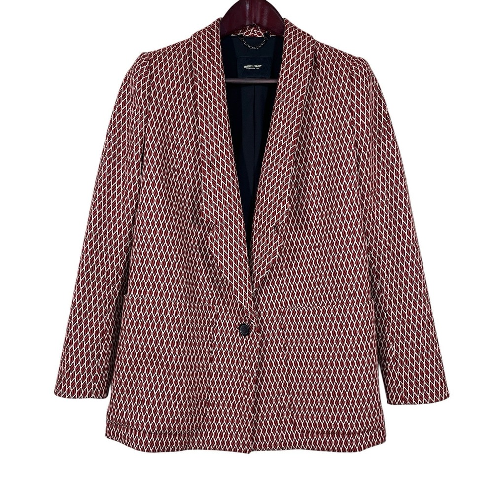 Rachel Comey Diamond Jacquard Loveless Blazer Women's 4 Red Wool Blend Modern